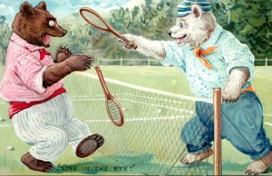 Raphael Tuck Anthropomorphic Grizzly Polar Bear Tennis Match Postcard