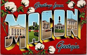 Vtg 1940s Large Letter Greetings Macon Georgia GA Linen Postcard