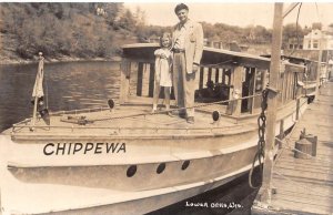 Lower Dells Wisconsin People on Chippewa Boat Real Photo Postcard AA89758