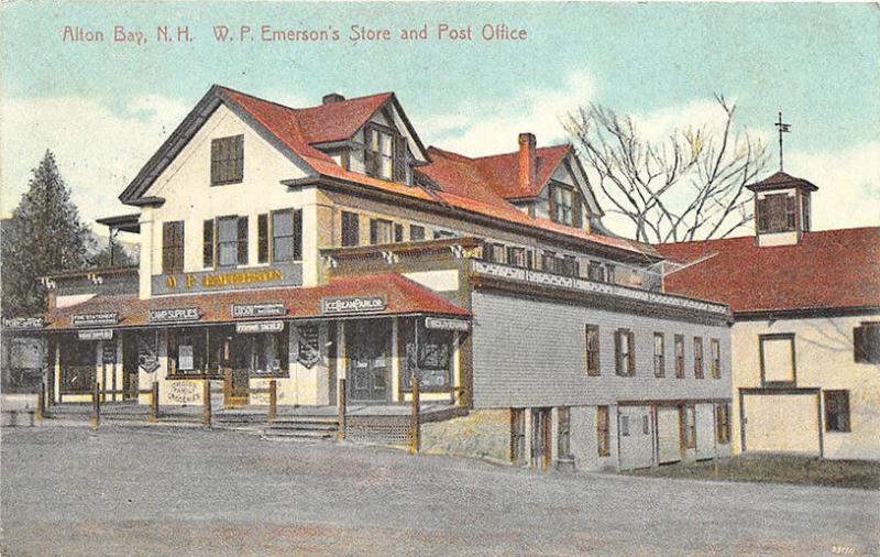 Alton Bay NH W. F. Emerson's Store & Post Office, in 1912 Postcard