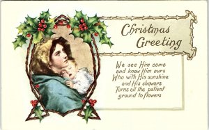 c1915 CHRISTMAS GREETING MARY BABY JESUS POETIC EMBOSSED POSTCARD 41-216