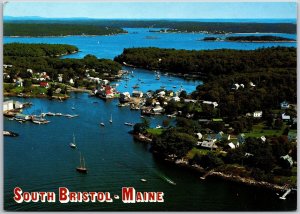 South Bristol Maine ME Aerial View Pemaquid Harbor In Background Houses Postcard