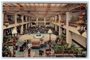 1922 Lobby Davenport Hotel Restaurant Tourists Spokane Washington WA Postcard