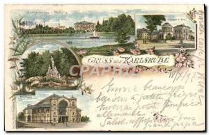 Old Postcard Gruss Aus Karlsruhe Map 1897
