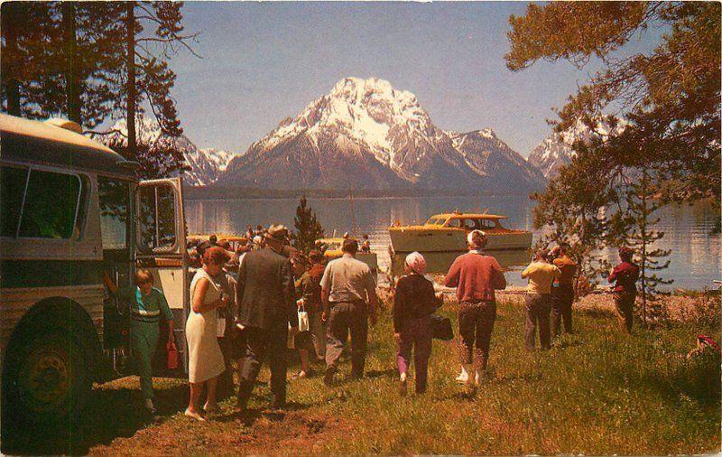 Bus Speed Boat Grand Tenton National Park 1950s Postcard Wyoming 11689