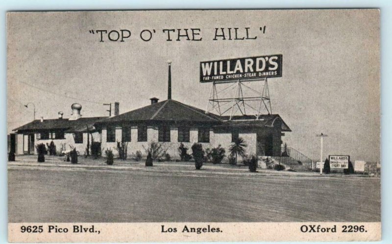 LOS ANGELES, CA ~ Roadside WILLARD'S Top O' The Hill  c1920s Postcard
