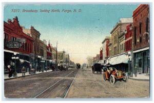 1912 Broadway Looking North Clothiers Holmes Trolley Fargo Dakota ND Postcard