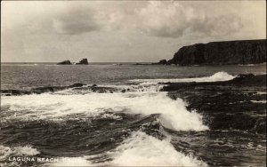 Laguna Beach California CA Shore Waves Water View Real Photo Vintage Postcard