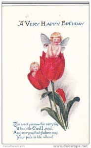 A Very Happy Birthday, Naked Cherub Children Inside Tulip Blooms, 1924