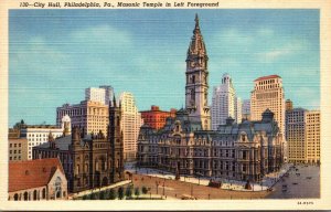 Pennsylvania Philadelphia City Hall With Masonic Temple In Left Foreground Cu...