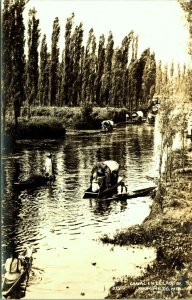 RPPC Xochimilco Canal in El Lago floating flower boats Real Photo Postcard