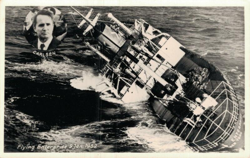 Flying Enterprise 9 Jan 1952 Dutch Sinking Ship Real Photo Shipwreck 01.1