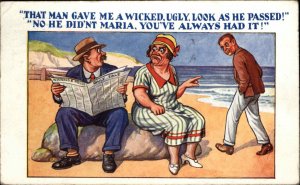 Husband Calls Wife Ugly Humor Wordplay Vintage Postcard