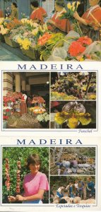 Funchal Flower Arranging Market Traders Shop Portugal Girls 3x Postcard