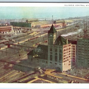 c1930s Chicago, IL Illinois Central Station Railway Depot PC Train Trolley A276