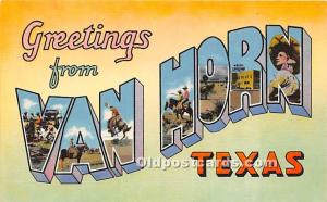 Greetings from, Linen Van Horn, Texas, TX, USA Large Letter Unused 