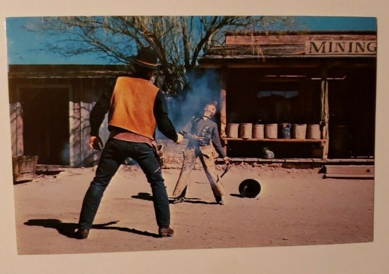 Vintage Postcard Old Tucson Arizona western staged gun fight cowboys   317