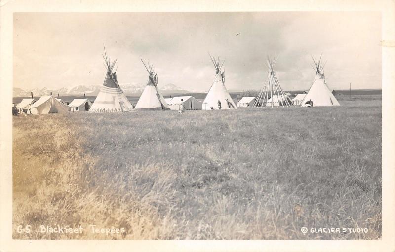 Native AmericanaMontana Niitsitapi TribeBlackfeet Teepees1940 Real PhotoRPPC