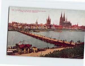 Postcard Cathedral Of Cologne And Pontoon Bridge Over The Rhine, Germany