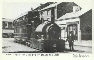 Buckinghamshire Postcard - Steam Tram in Stony Stratford c1920 - Ref U747