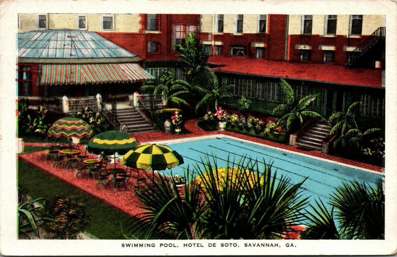 Vtg Savannah Georgia GA Hotel De Soto Swimming Pool 1920s Postcard
