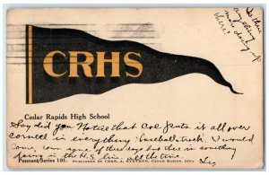 1908 Cedar Rapids High School CRHS Iowa Pennant Vintage Antique Posted Postcard