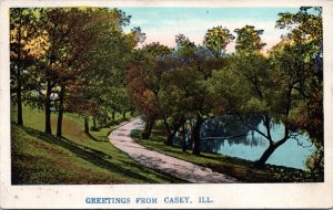 Postcard IL Casey - Greetings - path by lake