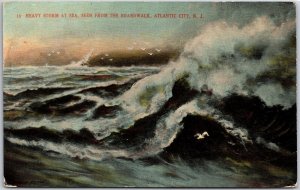 Heavy Storm At Sea From The Boardwalk Atlantic City New Jersey NJ Postcard