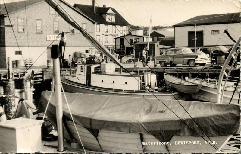 canada, LEWISPORT, Newfoundland, Waterfront, Car (1958) RPPC Postcard 