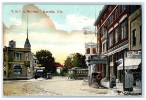 1909 YMCA Building Streetcar Trolley Kenosha Wisconsin Antique Vintage Postcard