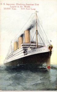 1910s S. S. Imperator Hamburg-America Line Steam Ship Ocean Liner Postcard