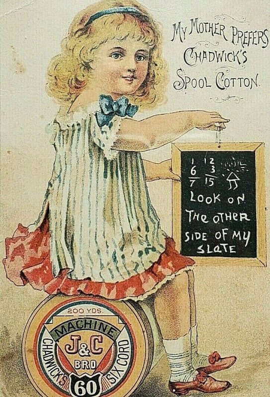 1887 Trade Card Chadwick Spool Cotton Thread GS Lings Agent New York Chalkboard