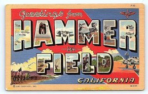 FRESNO, CA California ~ HAMMER FIELD Large Letter Linen c1940s Military Postcard