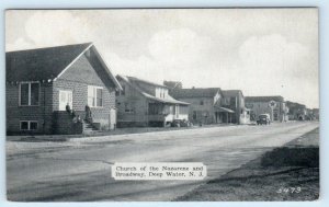 DEEP WATER, NJ ~ Broadway Street Scene CHURCH of the NAZARENE c1940s Postcard