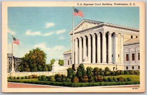 Postcard Washington DC US Supreme Court Building Flags 1930s Linen
