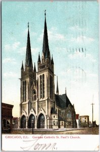 VINTAGE POSTCARD THE GERMAN CATHOLIC ST. PAUL'S CHURCH AT CHICAGO ILLINOIS 1908
