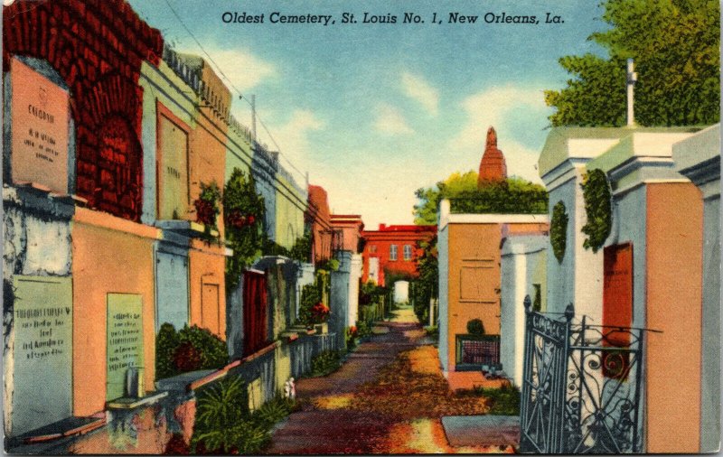 Vtg 1930s Oldest Cemetery St Louis No 1 New Orleans Louisiana LA Postcard