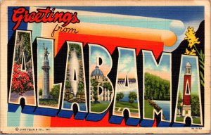 Linen Postcard Large Letter Greetings from Alabama