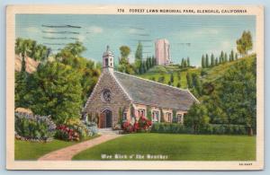 Postcard CA Glendale Forest Lawn Memorial Park Church Vintage Linen N12