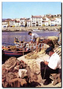 Modern Postcard Scenes of fishing in the Mediterranean binding off nets and f...