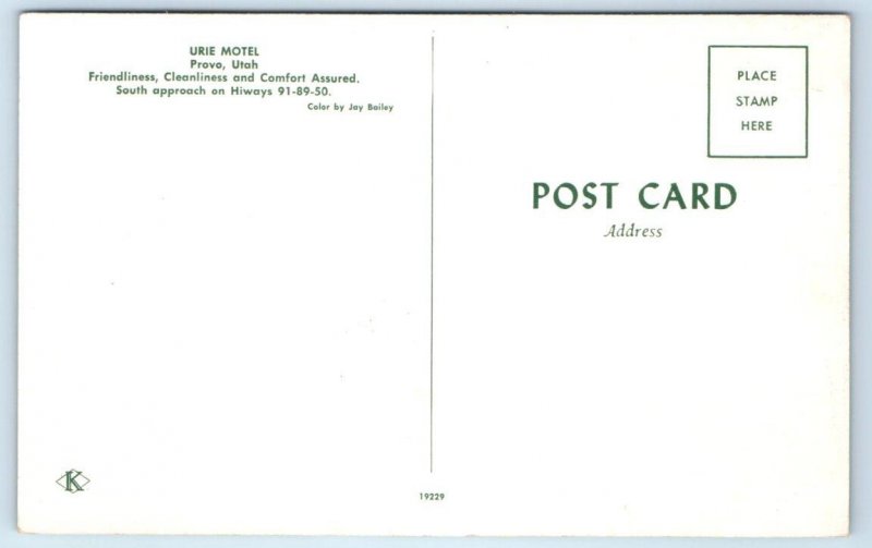 PROVO, UT Utah ~ URIE MOTEL c1950s Roadside Utah County Postcard