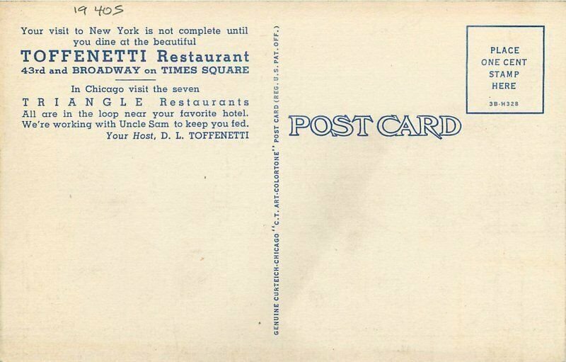 New York City Toffenetti Restaurant Interior Entrance Teich Postcard 21-9005