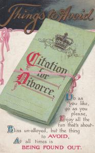 Romantic Cheating Flirting Citation For Divorce Book Antique WW1 Comic Postcard