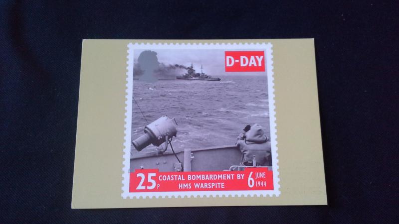 Post Office PHQ Stamp Card D Day 6 June (Costal Bombardment By HMS Warspite) 25p