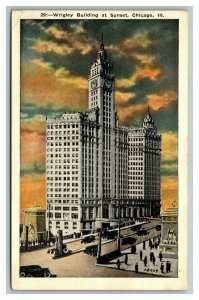 Vintage 1930's Postcard Wrigley Building at Sunset Chicago Illinois