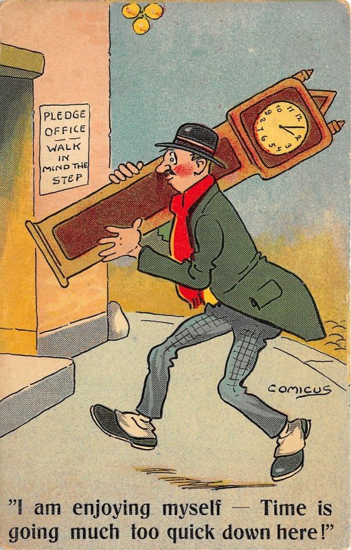Lot354 man depositing the watch as a pledge comic postcard humour uk