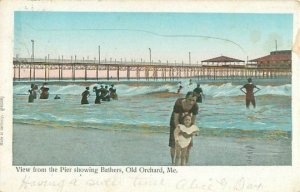 Old Orchard Maine Postcard Women, Little Girl Bathers 1906, Copper Highlights