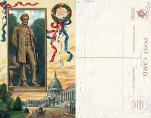 PATRIOTIC ANTIQUE EMBOSSED POSTCARD LINCOLN'S STATUE