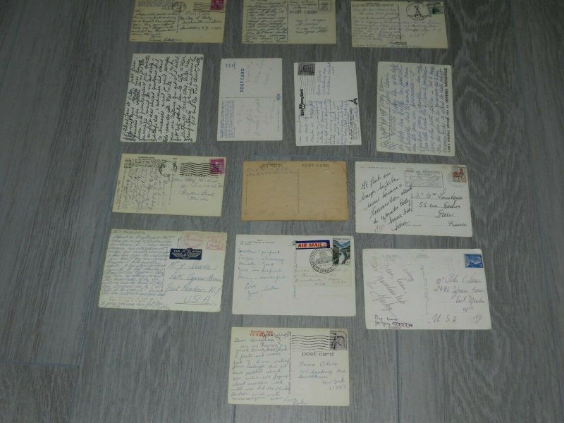 VINTAGE 14 POSTCARDS FROM US AND OUTSIDE THE US ALL HAVE WRITING 