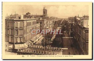 Old Postcard Tunis perspective avenues and France jules ferry